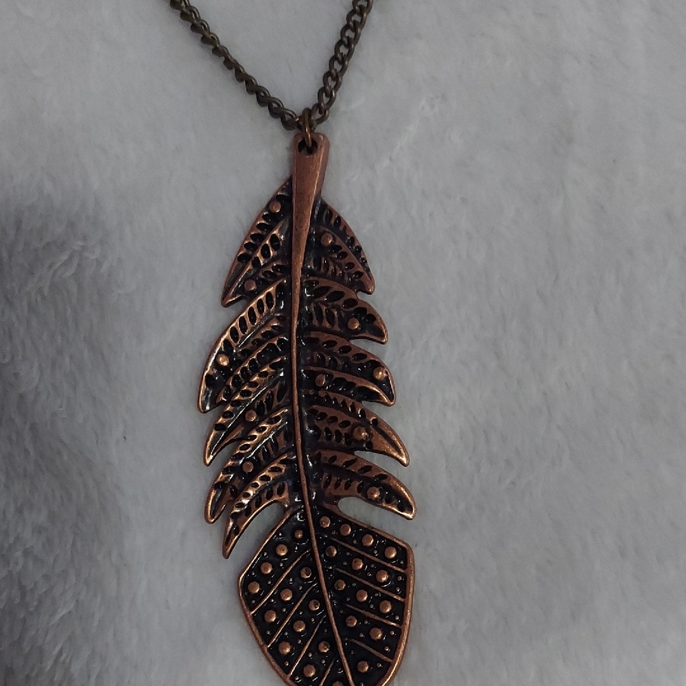 6/$10 Copper Feather Pendant Necklace - Picture 6 of 6